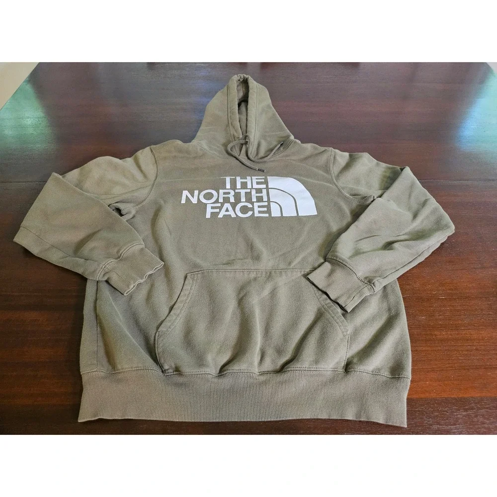The North Face Hoodie Mens Medium Olive Green Half Dome Logo Pullover Fleece
